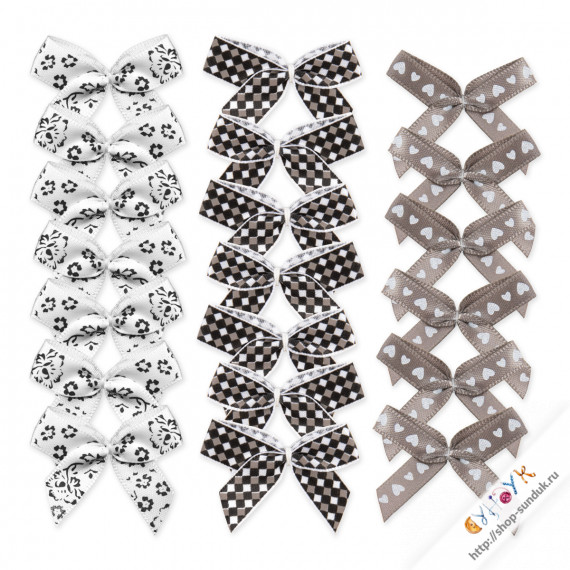 Набор текстильных бантиков бежево-черный [BDR-206]