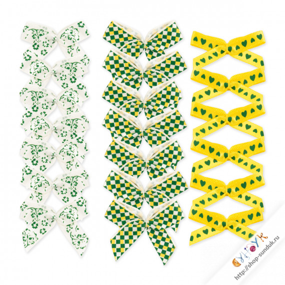 Набор текстильных бантиков желто-зеленый [BDR-203]